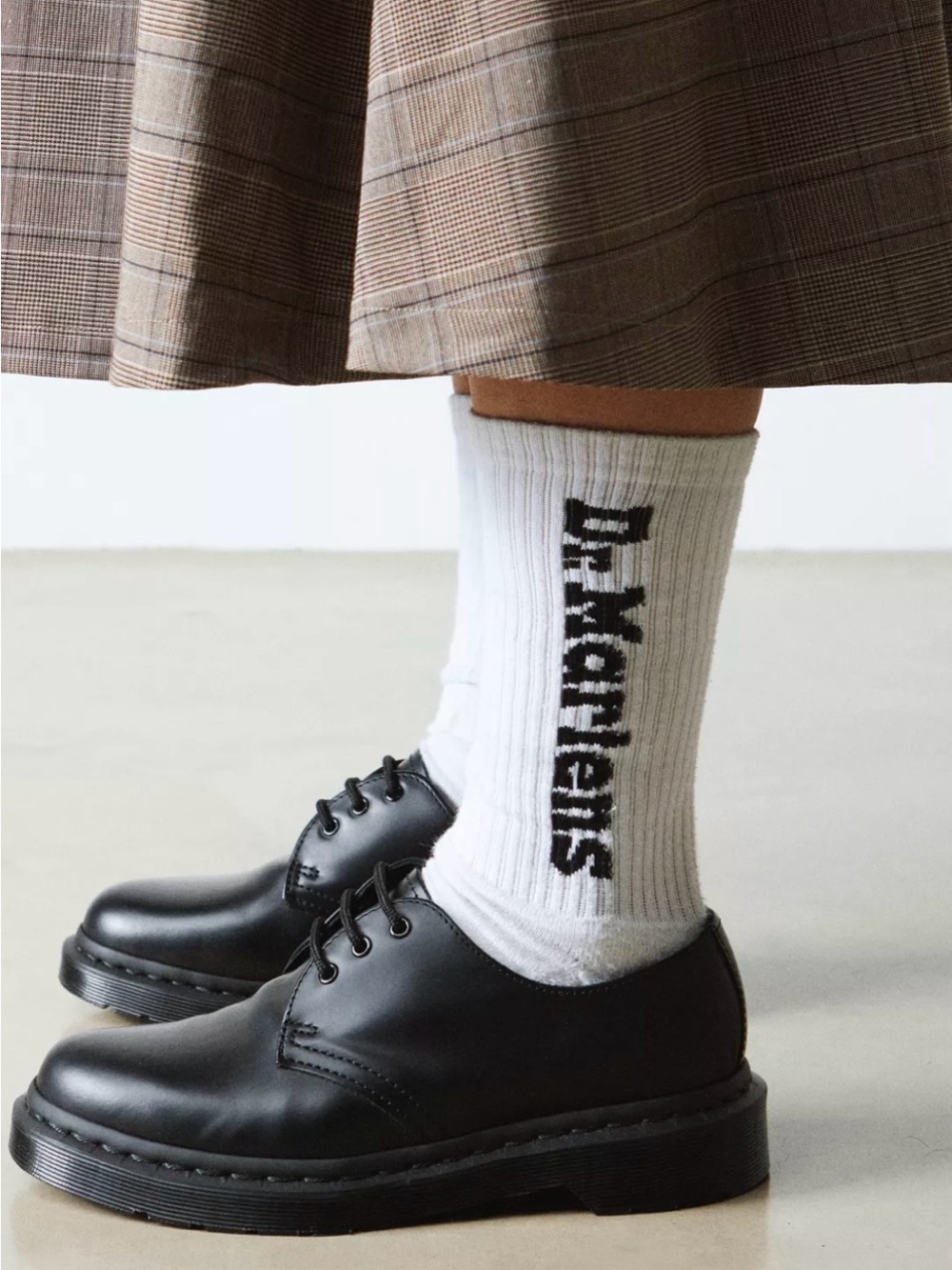 Dr. Martens White Crew Socks with Black Logo